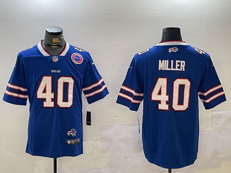 Men Buffalo Bills #40 Miller Blue Second generation 2024 Nike Limited NFL Jersey style 3